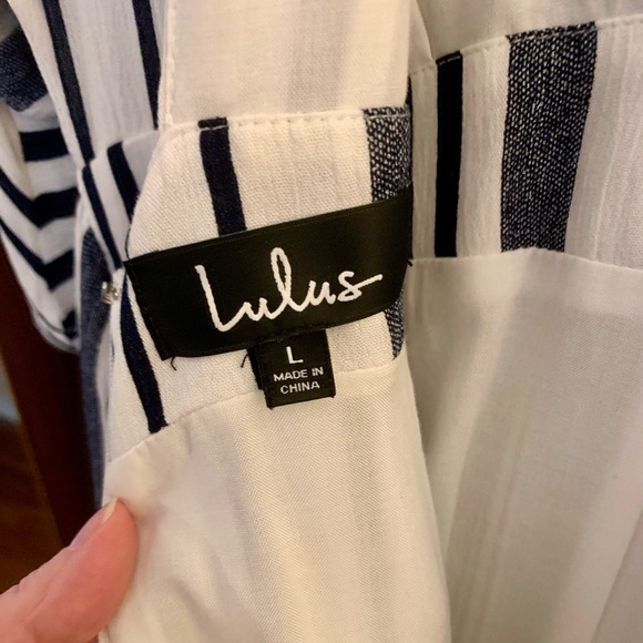 Lulu’s Off-White/Black Striped Romper Jumpsuit Size L - Picture 9 of 11